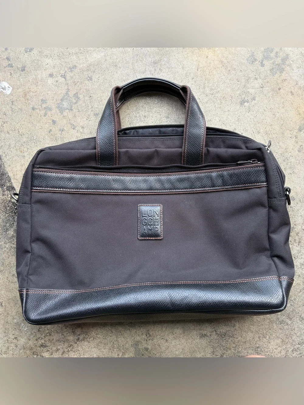 Longchamp Boxford Briefcase L Business Bag, Black Brown Leather and Canvas
